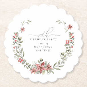 Porta-copo De Papel Boho Winter Greenery Red Floral 70 Aniversário