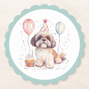 Porta-copo De Papel Bolo de Aniversário Feliz para Cães Shih Tzu