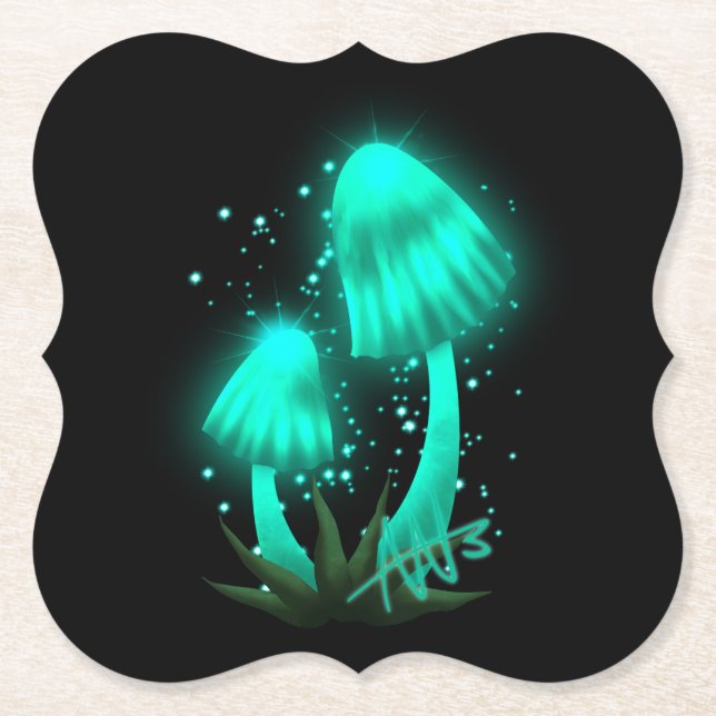 Porta-copo De Papel Boné Pixie Psicodélico Brilhando Cogumelo Ciano (Frente)