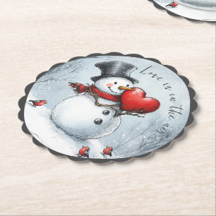 Porta-copo De Papel Boneco de Neve Oferece Amor com um Grande Coração