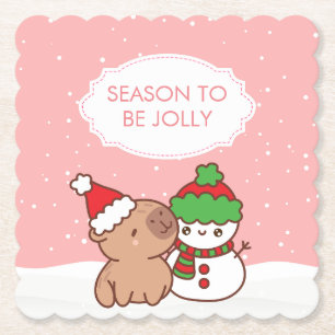 Porta-copo De Papel Bonita Capybara E Snowman Season Para Ser Jolly