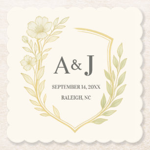 Porta-copo De Papel Bonito Casamento Floral Monograma Laurel Wreath