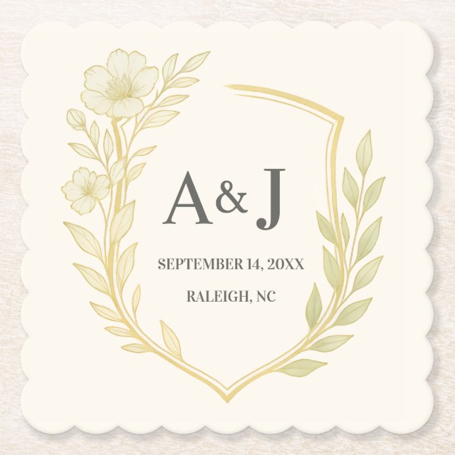 Porta-copo De Papel Bonito Casamento Floral Monograma Laurel Wreath (Frente)