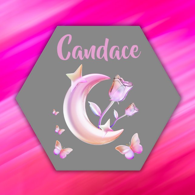 Porta-copo De Papel Bonito rosa- Lua, Borboleta, Floral- Monograma | (Criador carregado)