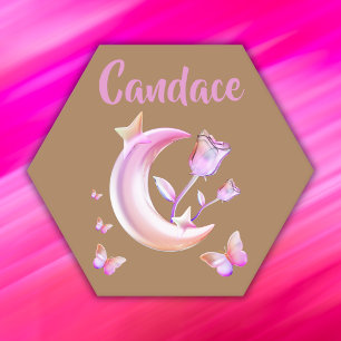 Porta-copo De Papel Bonito rosa- Lua, Borboleta, Floral- Monograma  