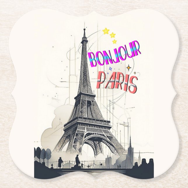 Porta-copo De Papel Bonjour Colorida Paris (Frente)