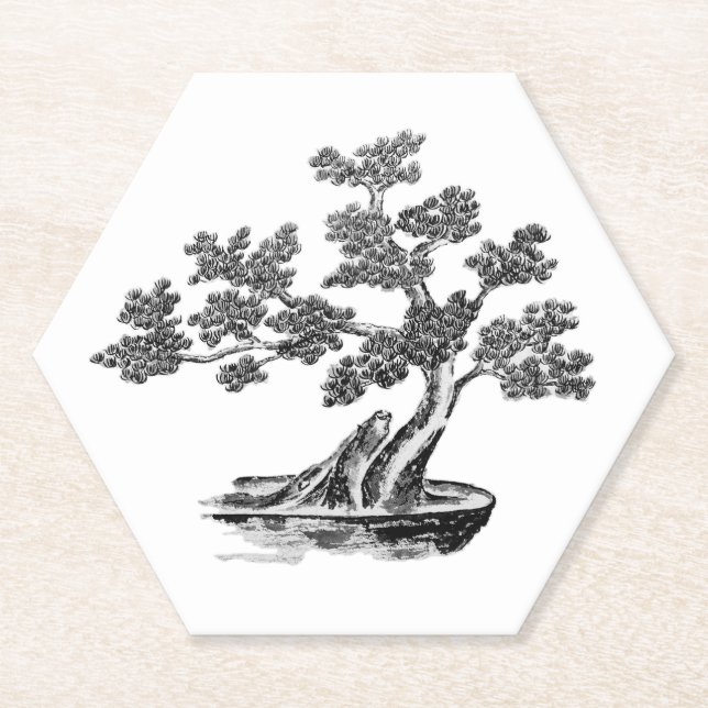 Porta-copo De Papel Bonsai - Estilo chinês - preto e branco (Frente)