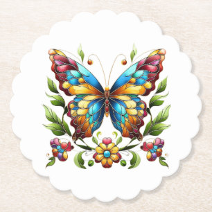Porta-copo De Papel Borboleta de vidro colorida com flores