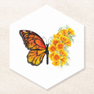 Porta-copo De Papel Borboleta Flor com Papagaio Amarelo da Califórnia