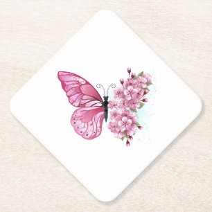 Porta-copo De Papel Borboleta Flor com Sakura Rosa