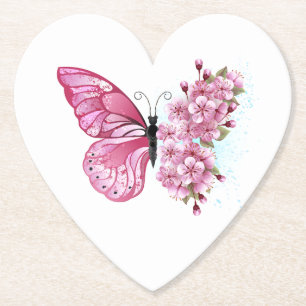 Porta-copo De Papel Borboleta Flor com Sakura Rosa