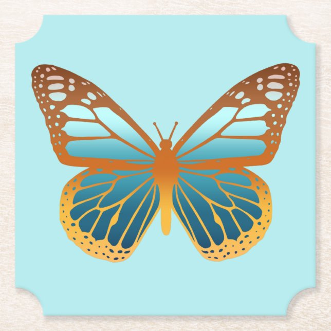 Porta-copo De Papel Borboleta Gradiente Azul e Laranja (Frente)