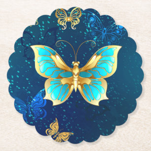 Porta-copo De Papel Borboletas de Ouro em um fundo azul