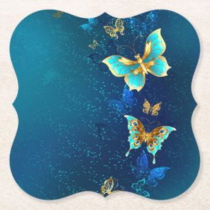 Porta-copo De Papel Borboletas de Ouro em um fundo azul