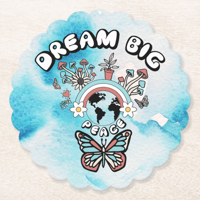 Porta-copo De Papel Borboletas e Cogumelos Sonham Grande inspo positiv (Frente)