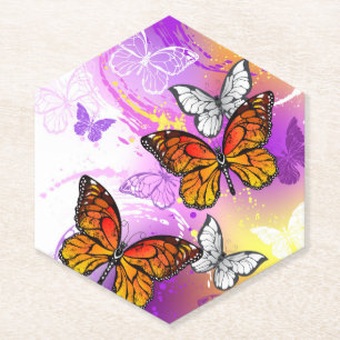 Porta-copo De Papel Borboletas Monarcas em Fundo Roxo