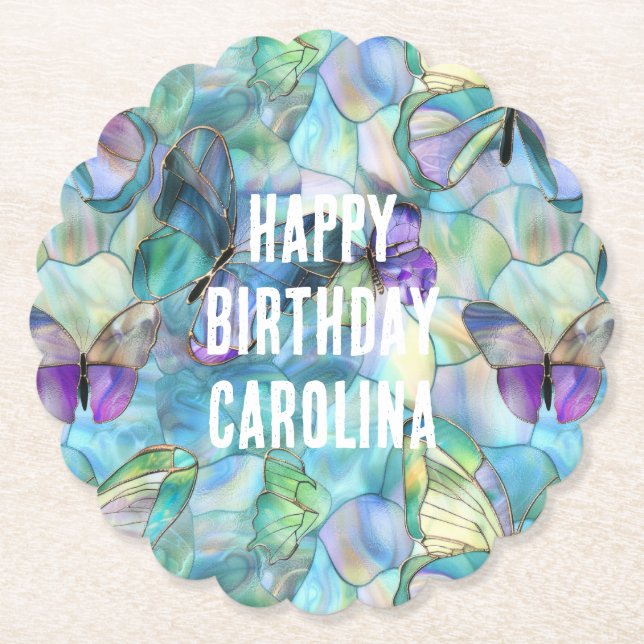 Porta-copo De Papel Borboletas Púrpura Turquesa Azul (Frente)