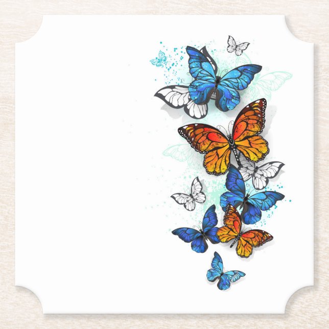 Porta-copo De Papel Borboletas voadoras Morpho e Monarca (Frente)