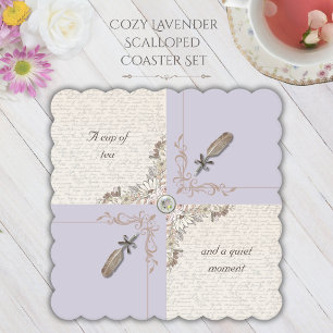 Porta-copo De Papel Borda Ondulada Cozy Lavanda Literária