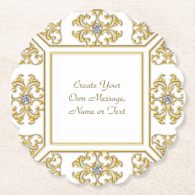 Porta-copo De Papel Borda Ornamental Dourada Elegante com Ênfase Diama (Frente)
