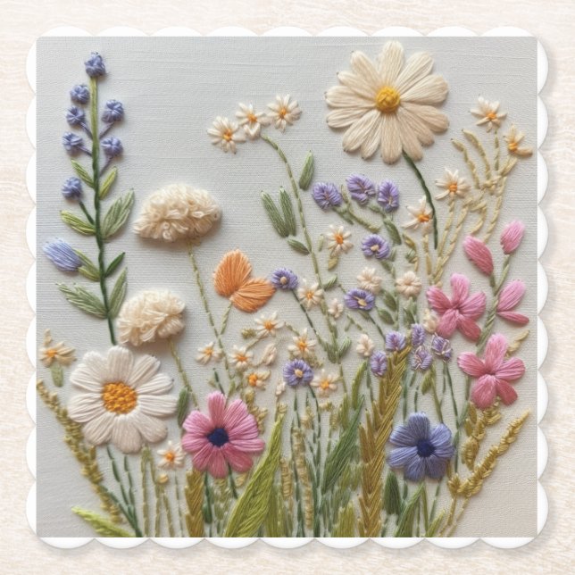 Porta-copo De Papel Bordado bonito Pastel de Flores Selvagens (Frente)