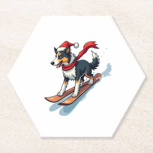 Porta-copo De Papel Border Collie Snowboarder (Frente)