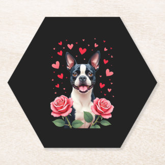 Porta-copo De Papel Boston Terrier com Corações de Rosas Vermelhas Cam