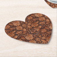 Brown Floral Western Faux Leather
