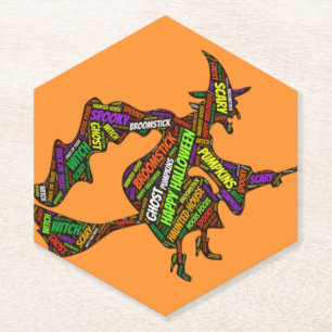 Porta-copo De Papel Bruxa de Halloween em uma Tipografia Laranja Broom