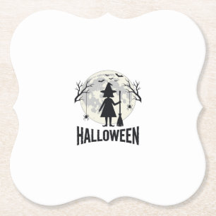 Porta-copo De Papel Bruxa de Halloween Lua Desenho de Gravura Vintage_
