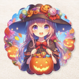 Porta-copo De Papel Bruxa do Halloween do Anime Bonito