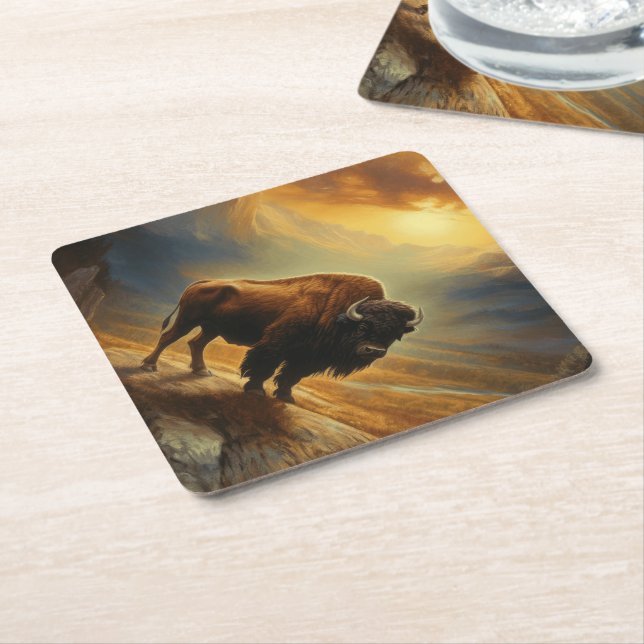 Porta-copo De Papel Buffalo Bison Sunset Silhouette (Angular)