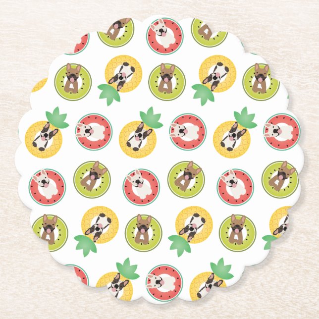 Porta-copo De Papel Bulldog Francês Em Padrões De Piscina De Fruta (Frente)