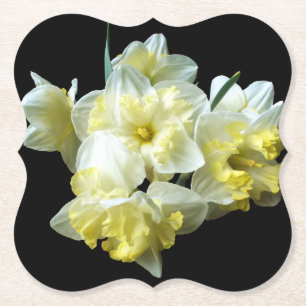 Porta-copo De Papel Buquê Amarelo Branco de Daffodils em Preto Chic