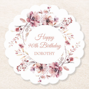 Porta-copo De Papel Burgundy - 90 Floral Rosa Personalizado Aniversári