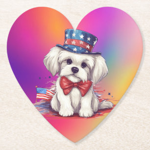 Porta-copo De Papel Cachorrinho Branco Patriótico de 4 de Julho-43568