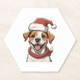 Porta-copo De Papel Cachorro Bonito vestindo Chapéu de Natal Clássico