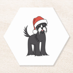 Porta-copo De Papel Cachorro de Natal Bonito Schnauzer em Santa Chapéu