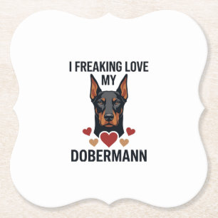 Porta-copo De Papel Cachorro Dobermann Adorando Corações Vermelhos_1