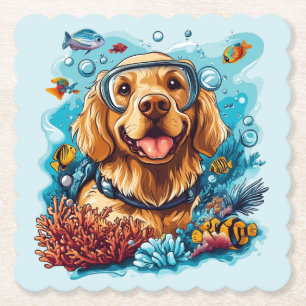 Porta-copo De Papel Cachorro Golden Retriever Snorkeling Recife de Cor