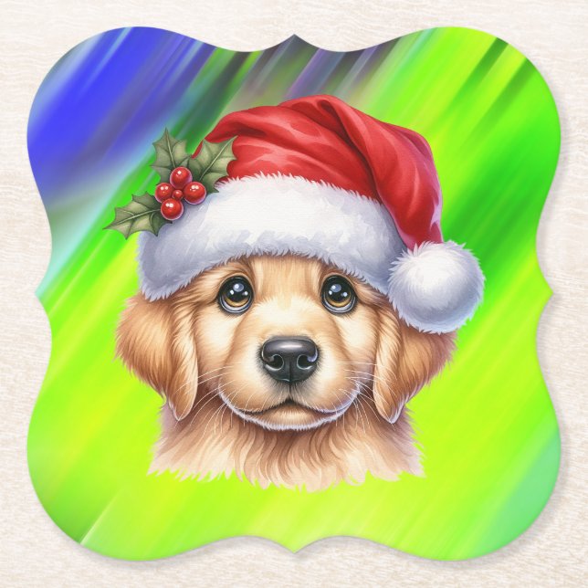 Porta-copo De Papel Cachorro para Retriever ouro com Estilo Papai Noel (Frente)