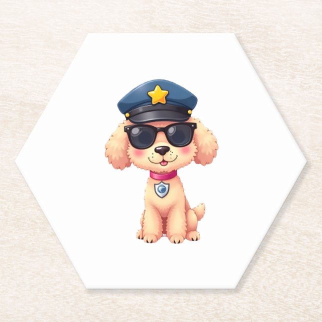 Porta-copo De Papel Cachorro-Poodle da Polícia de Chibi (Frente)