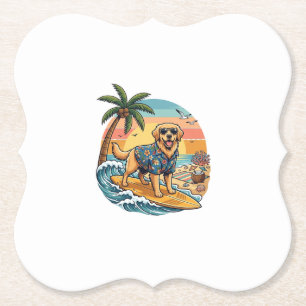 Porta-copo De Papel Cachorro Retriever Dourado Surfando Prancha de Sur