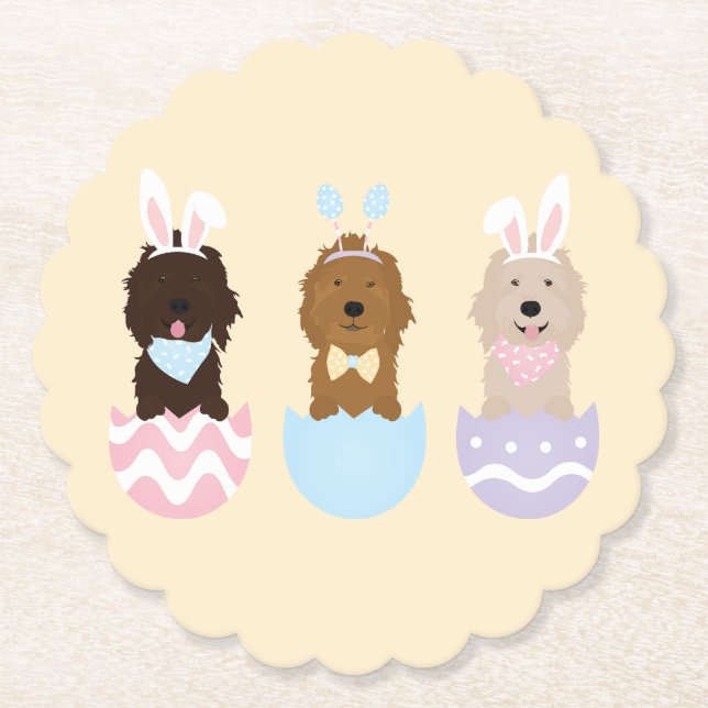 Porta-copo De Papel Cachorros de Goldendoodle felz pascoa (Frente)