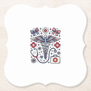 Porta-copo De Papel Caduceu Médico Vintage Patriótico Enfermeira Vetor