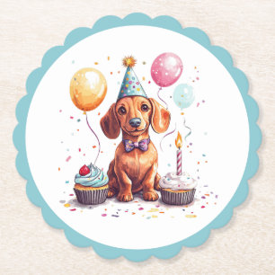 Porta-copo De Papel Cães Dachshund de Aniversário
