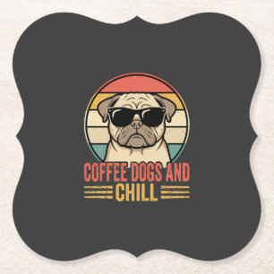 Porta-copo De Papel Cães de Café e Pug Retro Chill