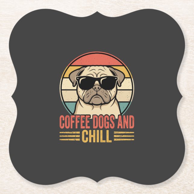 Porta-copo De Papel Cães de Café e Pug Retro Chill (Frente)