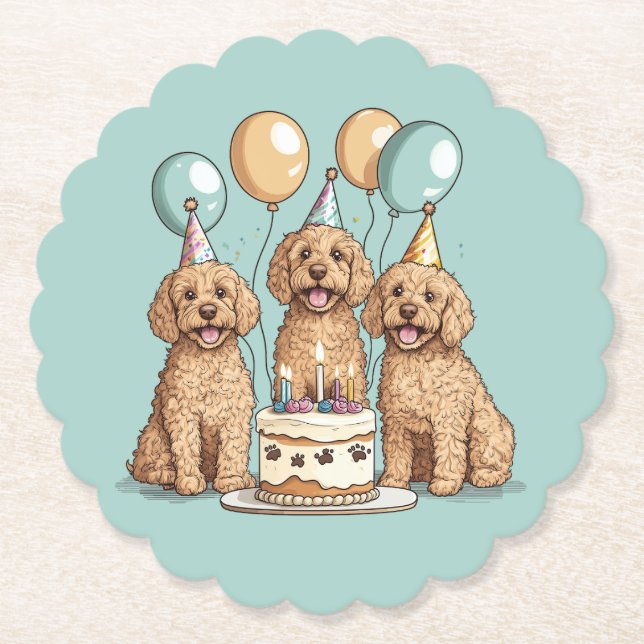 Porta-copo De Papel Cães de Goldendoodle de Aniversário (Frente)