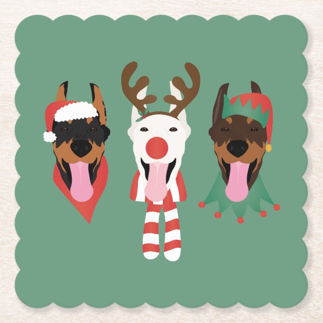 Porta-copo De Papel Cães Dobermann de Natal (Frente)
